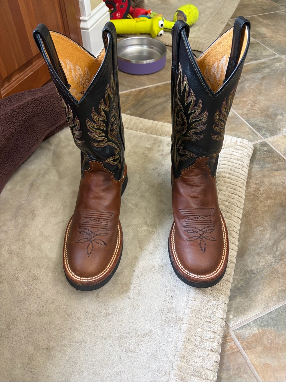 Justin Boots Two-Tone Brown and Black Women's Western Heeled Work Boots